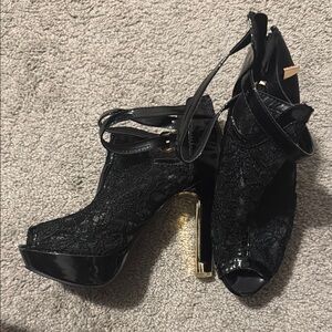 Women's Pretty Lace Flowers Open Toes High Heels Ankle Boots